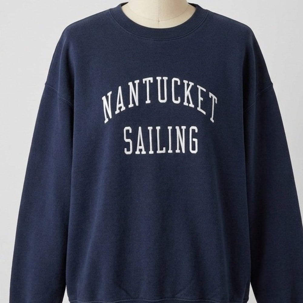 John Galt Nantucket Sailing Oversized Crewneck Sweatshirt Navy Blue One Size